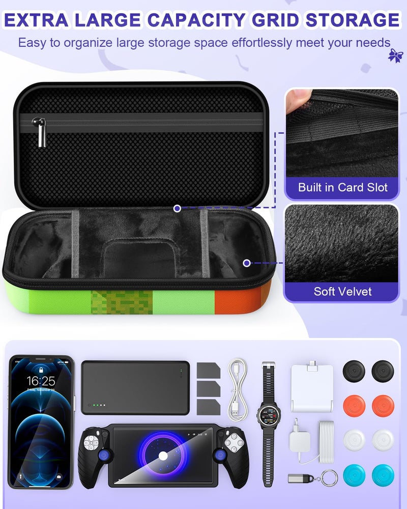FYOUNG Accessories Kit for PlayStation Portal, Carrying Case Bundle and Magnetic Portable Charger for PS5 Portal with Protective Case, 2 Screen Protectors, Wired Headphone, 8 Thumb Grips (Green) - Image 2
